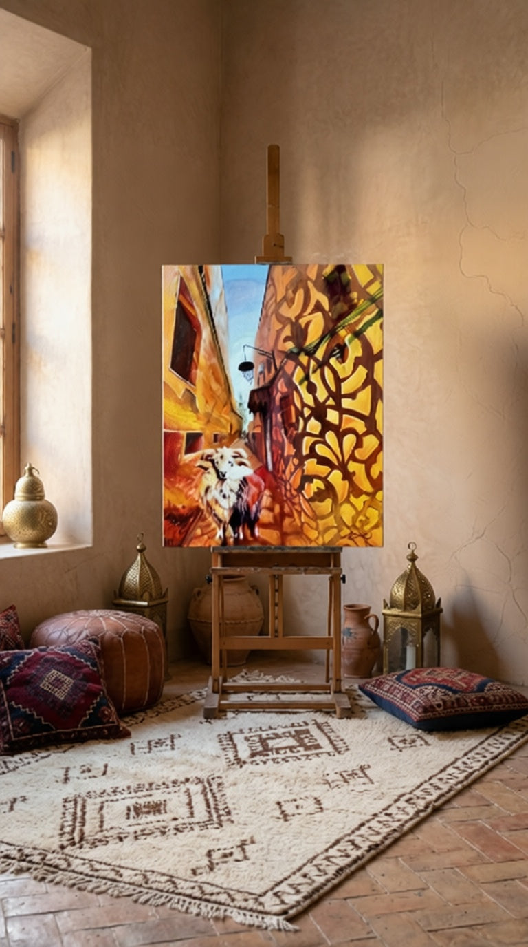 original oil painting with ram inspired by Moroccan traditions and Marrakech by Zuzana Kochankova