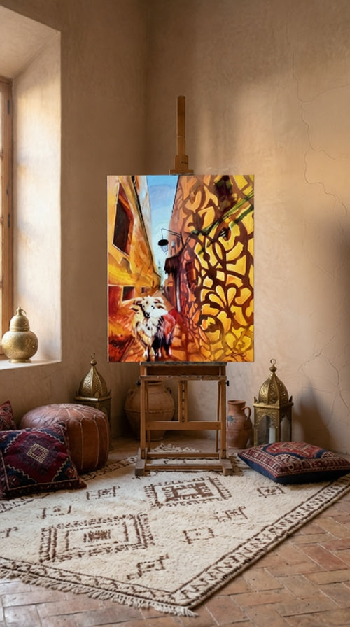 original oil painting with ram inspired by Moroccan traditions and Marrakech by Zuzana Kochankova