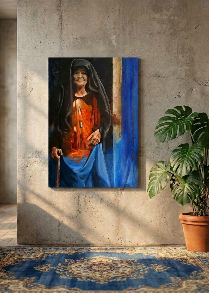 [AI] The Light We Carry displayed in a contemporary interior, showing the scale and atmosphere of the figurative painting within a living space.