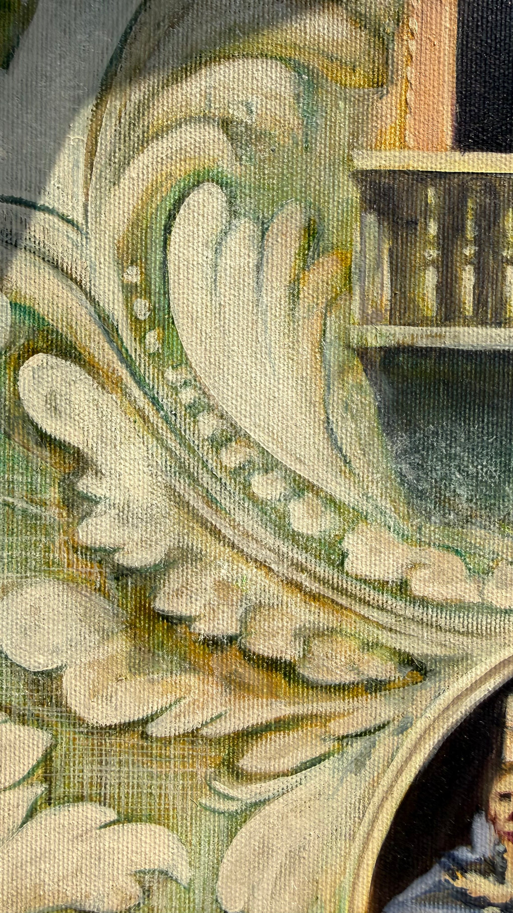 ALT text

Close-up detail of Dance of the Knights oil painting highlighting texture and layered oil technique