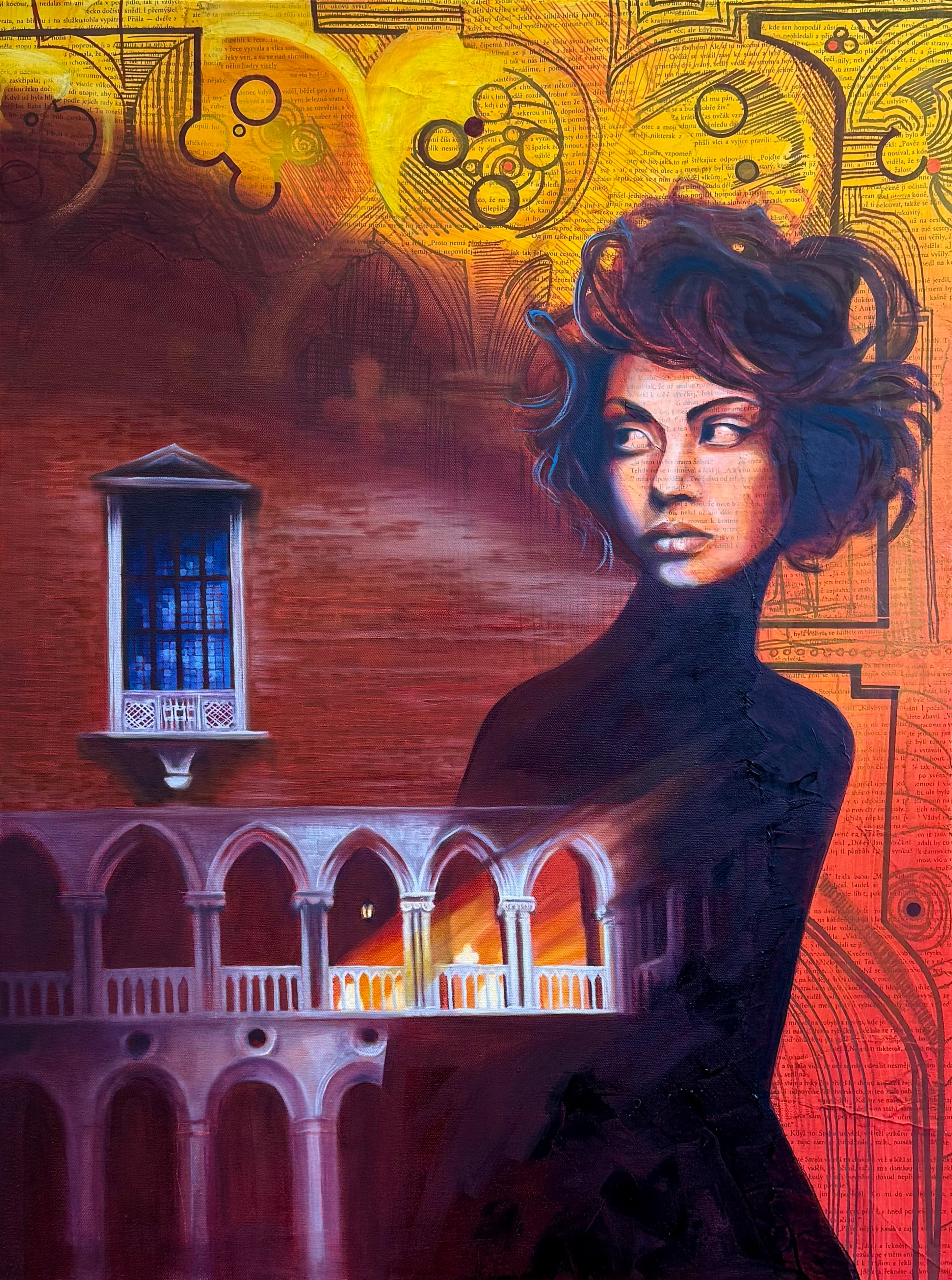 Held by Nothing — contemporary oil painting portrait from the Ladies of Places series by Zuzana Kochankova