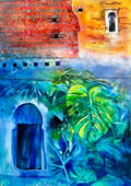 Moroccan Vibes — original oil painting inspired by Moroccan architecture and garden courtyards by Zuzana Kochankova