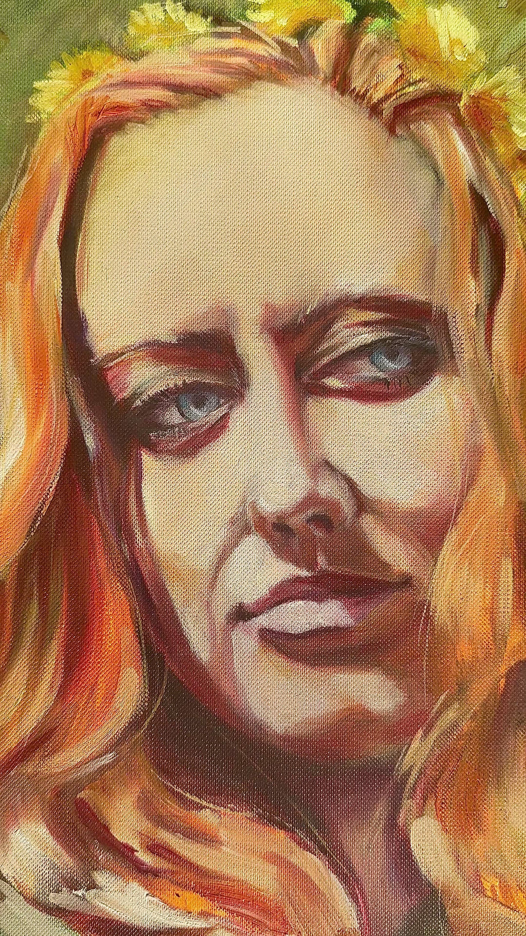 Persephone oil painting process or detail view showing texture and painterly surface